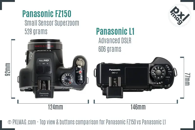 Panasonic FZ150 vs Panasonic L1 top view buttons comparison