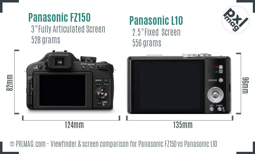 Panasonic FZ150 vs Panasonic L10 Screen and Viewfinder comparison