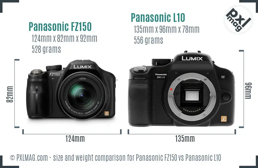 Panasonic FZ150 vs Panasonic L10 size comparison
