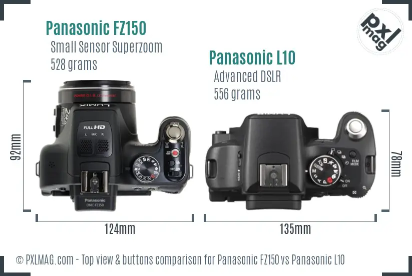 Panasonic FZ150 vs Panasonic L10 top view buttons comparison