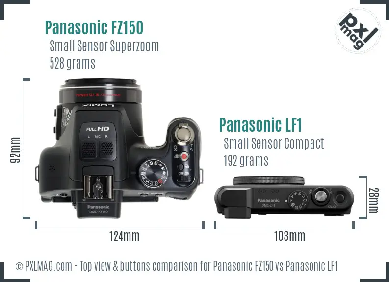 Panasonic FZ150 vs Panasonic LF1 top view buttons comparison
