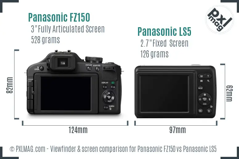 Panasonic FZ150 vs Panasonic LS5 Screen and Viewfinder comparison