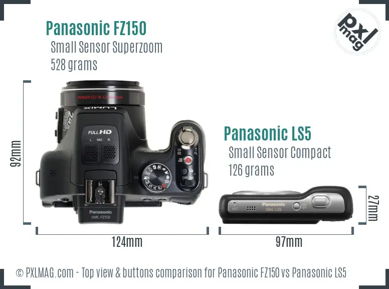 Panasonic FZ150 vs Panasonic LS5 top view buttons comparison
