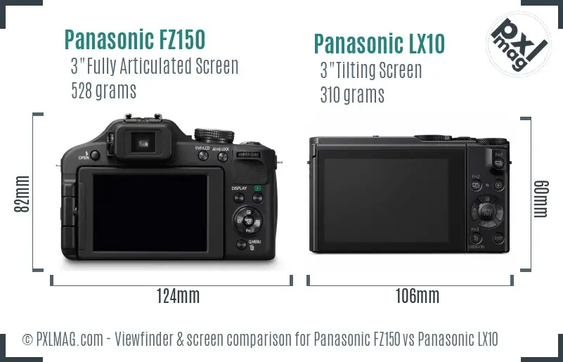 Panasonic FZ150 vs Panasonic LX10 Screen and Viewfinder comparison