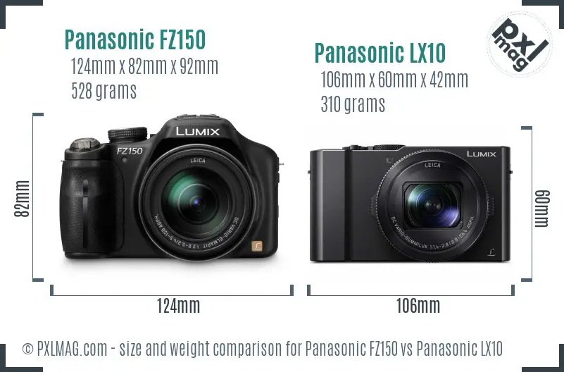 Panasonic FZ150 vs Panasonic LX10 size comparison