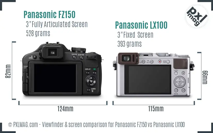 Panasonic FZ150 vs Panasonic LX100 Screen and Viewfinder comparison