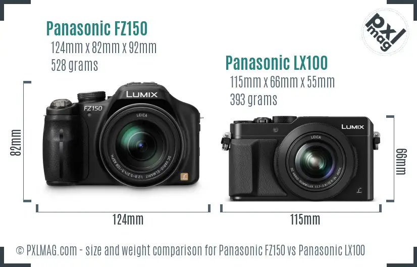 Panasonic FZ150 vs Panasonic LX100 size comparison