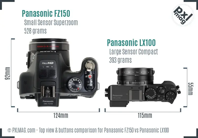 Panasonic FZ150 vs Panasonic LX100 top view buttons comparison