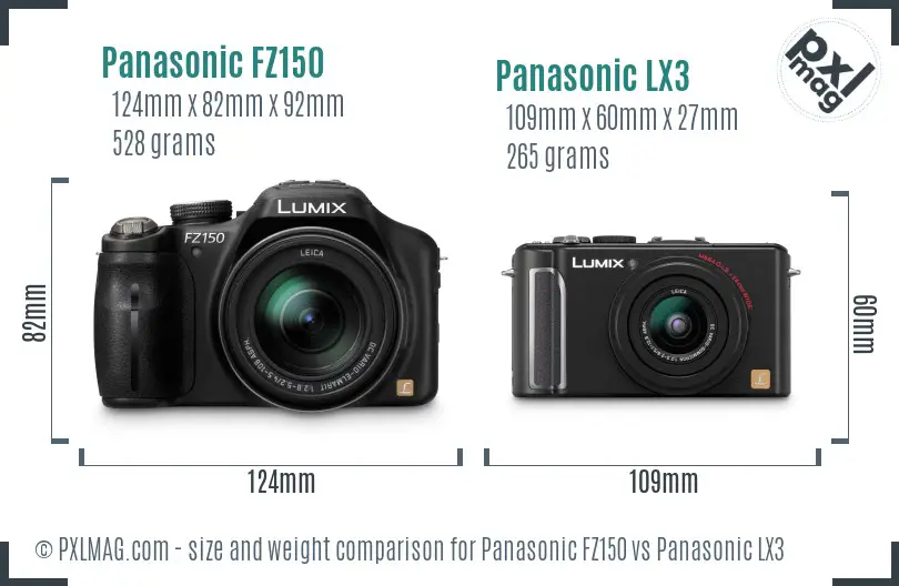 Panasonic FZ150 vs Panasonic LX3 size comparison