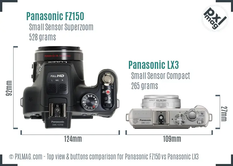 Panasonic FZ150 vs Panasonic LX3 top view buttons comparison