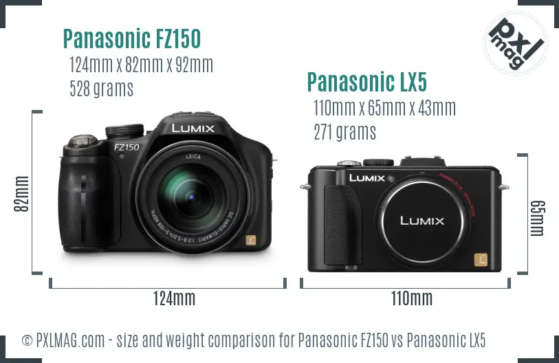 Panasonic FZ150 vs Panasonic LX5 size comparison