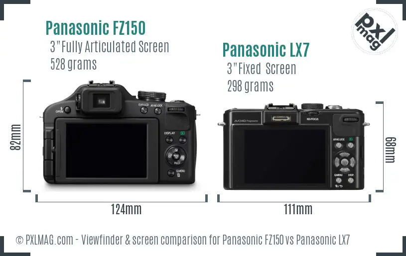 Panasonic FZ150 vs Panasonic LX7 Screen and Viewfinder comparison