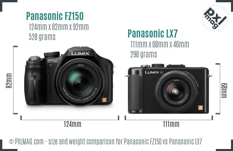 Panasonic FZ150 vs Panasonic LX7 size comparison