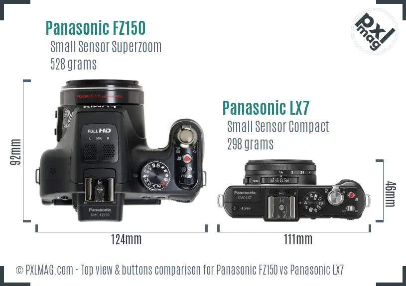 Panasonic FZ150 vs Panasonic LX7 top view buttons comparison