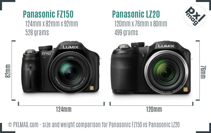 Panasonic FZ150 vs Panasonic LZ20 size comparison