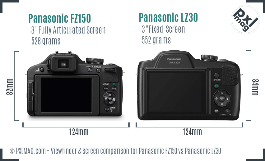 Panasonic FZ150 vs Panasonic LZ30 Screen and Viewfinder comparison