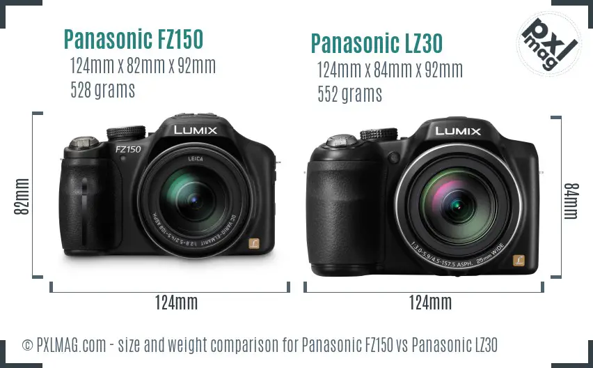 Panasonic FZ150 vs Panasonic LZ30 size comparison