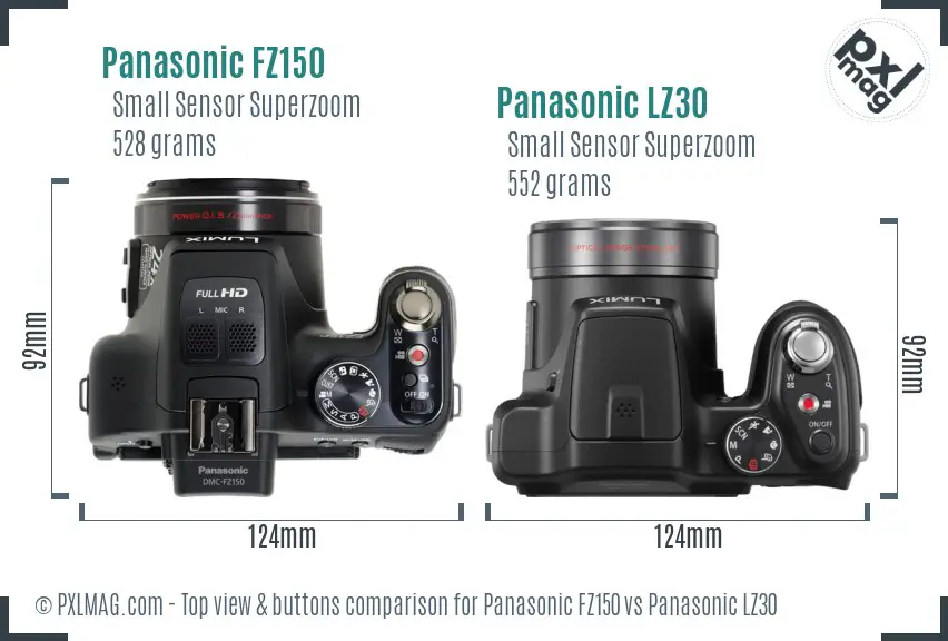 Panasonic FZ150 vs Panasonic LZ30 top view buttons comparison