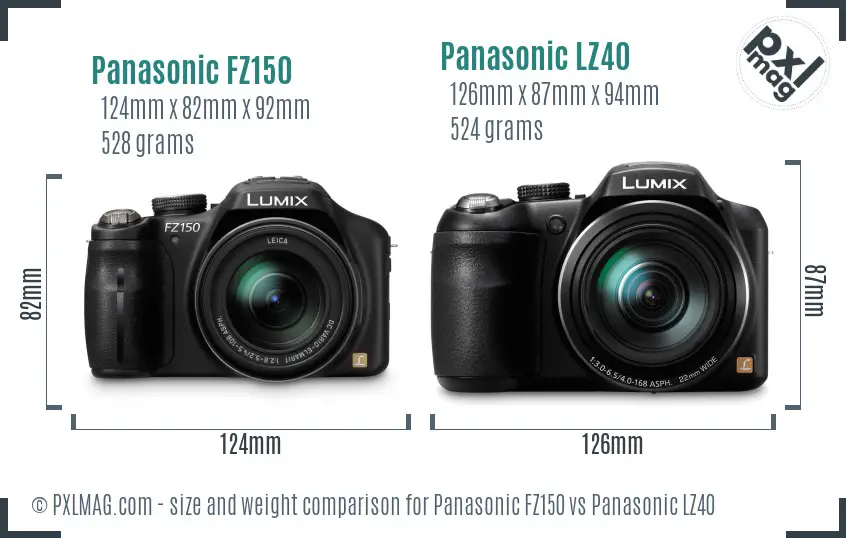 Panasonic FZ150 vs Panasonic LZ40 size comparison
