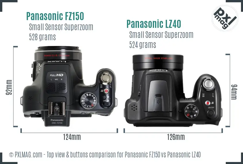 Panasonic FZ150 vs Panasonic LZ40 top view buttons comparison