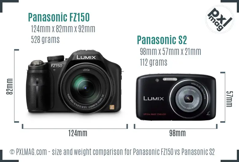 Panasonic FZ150 vs Panasonic S2 size comparison