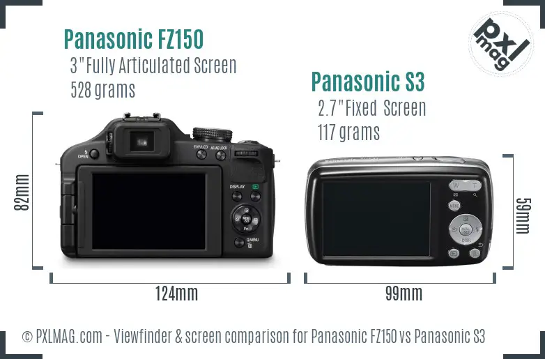 Panasonic FZ150 vs Panasonic S3 Screen and Viewfinder comparison