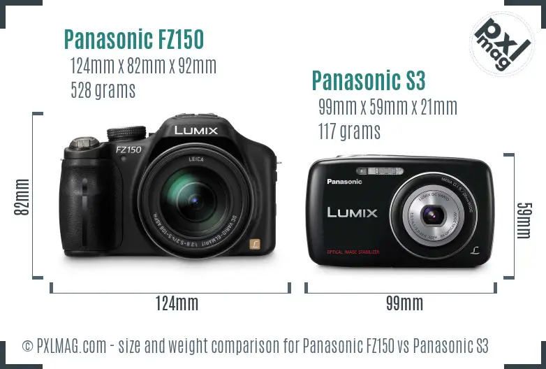 Panasonic FZ150 vs Panasonic S3 size comparison