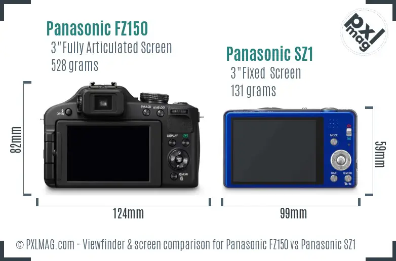 Panasonic FZ150 vs Panasonic SZ1 Screen and Viewfinder comparison