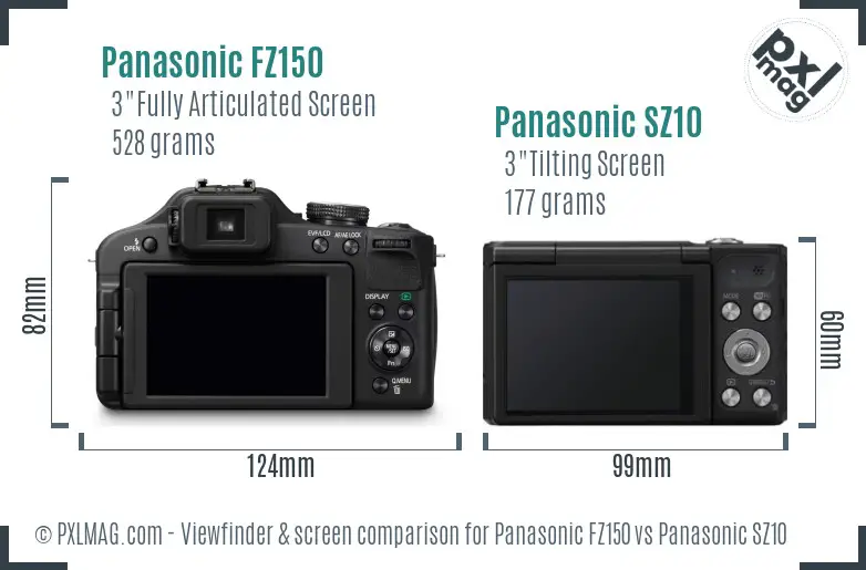 Panasonic FZ150 vs Panasonic SZ10 Screen and Viewfinder comparison