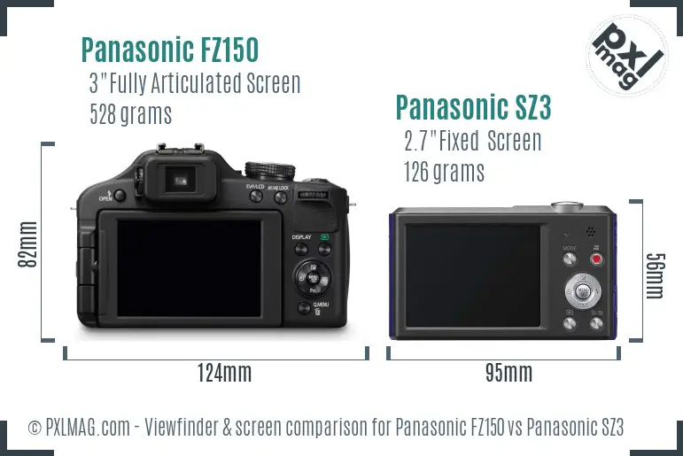 Panasonic FZ150 vs Panasonic SZ3 Screen and Viewfinder comparison