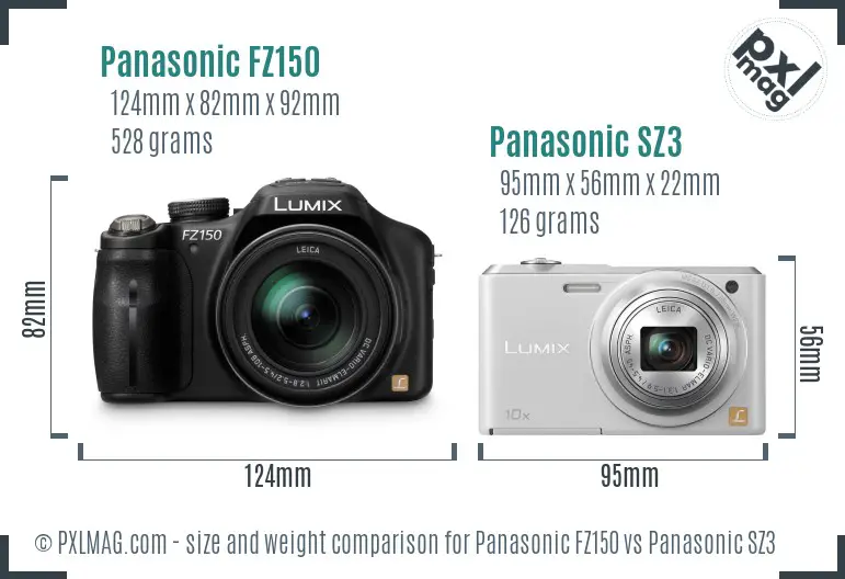 Panasonic FZ150 vs Panasonic SZ3 size comparison
