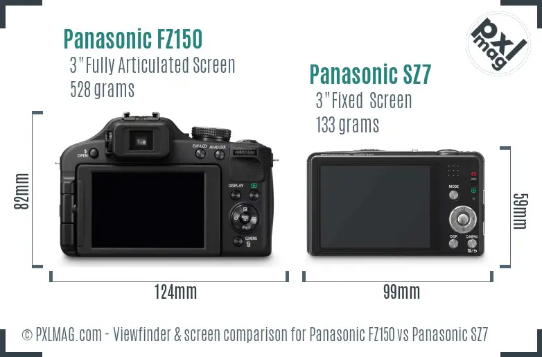 Panasonic FZ150 vs Panasonic SZ7 Screen and Viewfinder comparison
