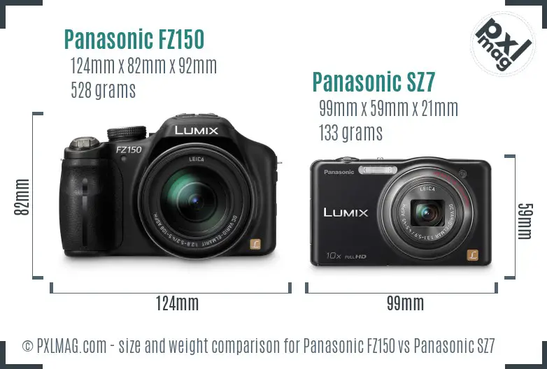 Panasonic FZ150 vs Panasonic SZ7 size comparison