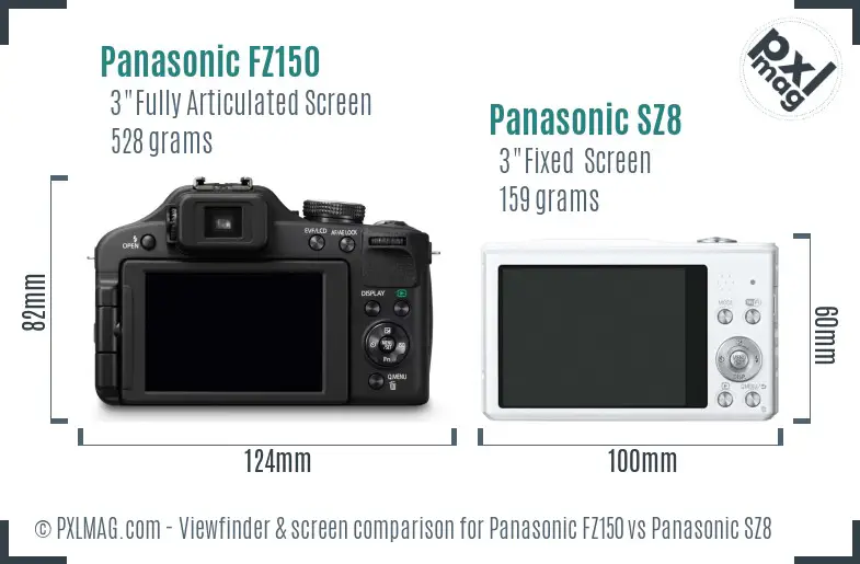 Panasonic FZ150 vs Panasonic SZ8 Screen and Viewfinder comparison