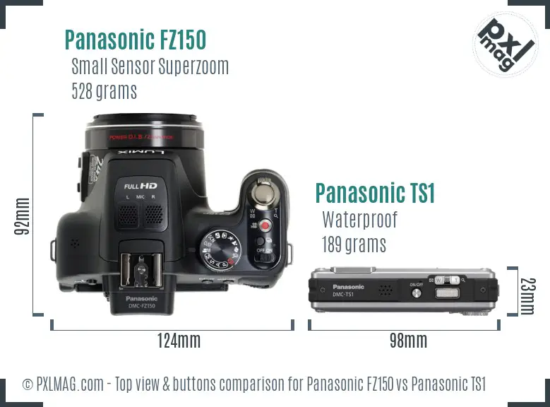 Panasonic FZ150 vs Panasonic TS1 top view buttons comparison