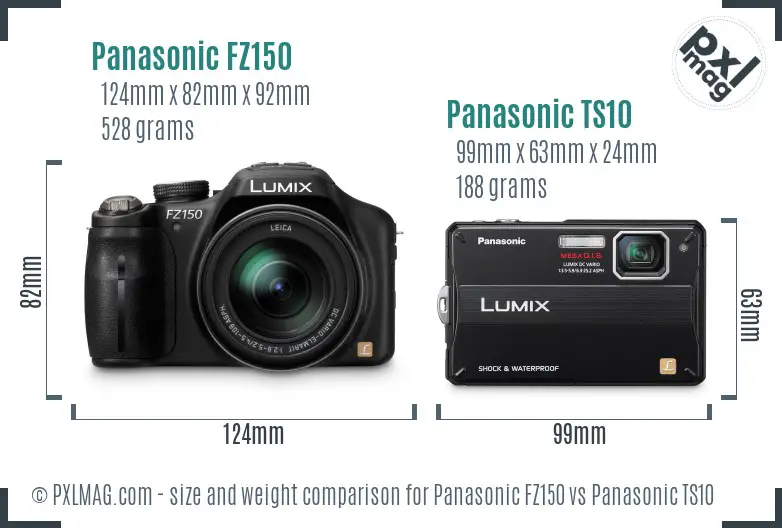 Panasonic FZ150 vs Panasonic TS10 size comparison