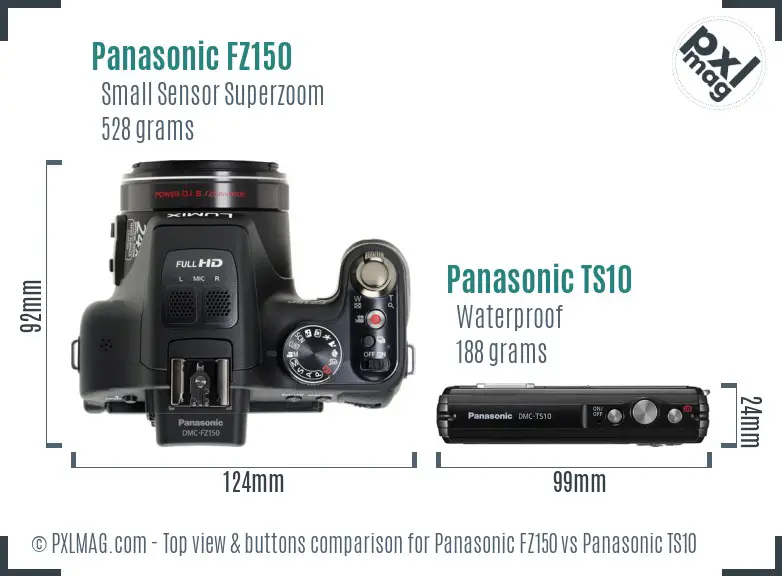 Panasonic FZ150 vs Panasonic TS10 top view buttons comparison