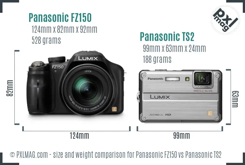 Panasonic FZ150 vs Panasonic TS2 size comparison