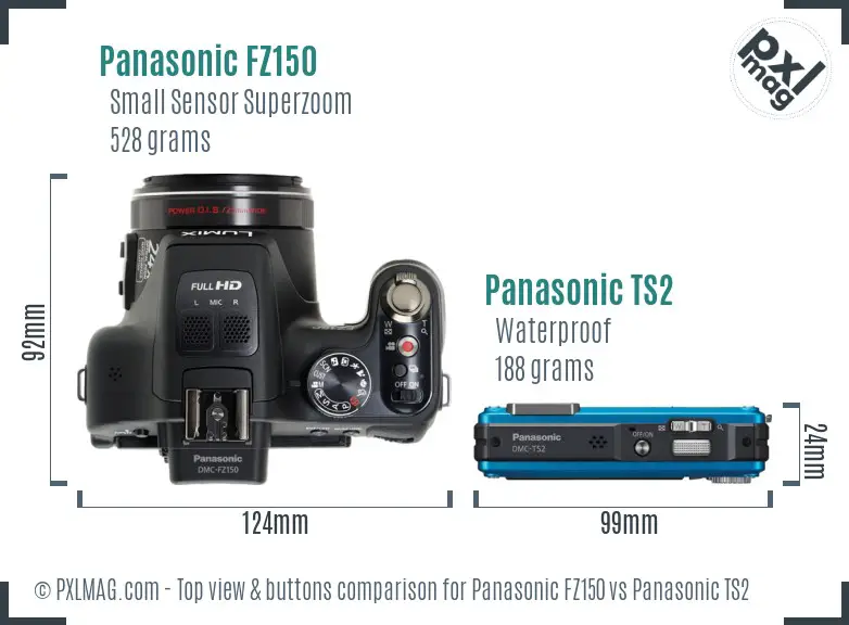 Panasonic FZ150 vs Panasonic TS2 top view buttons comparison