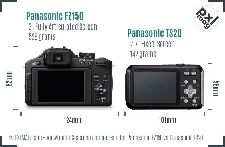 Panasonic FZ150 vs Panasonic TS20 Screen and Viewfinder comparison