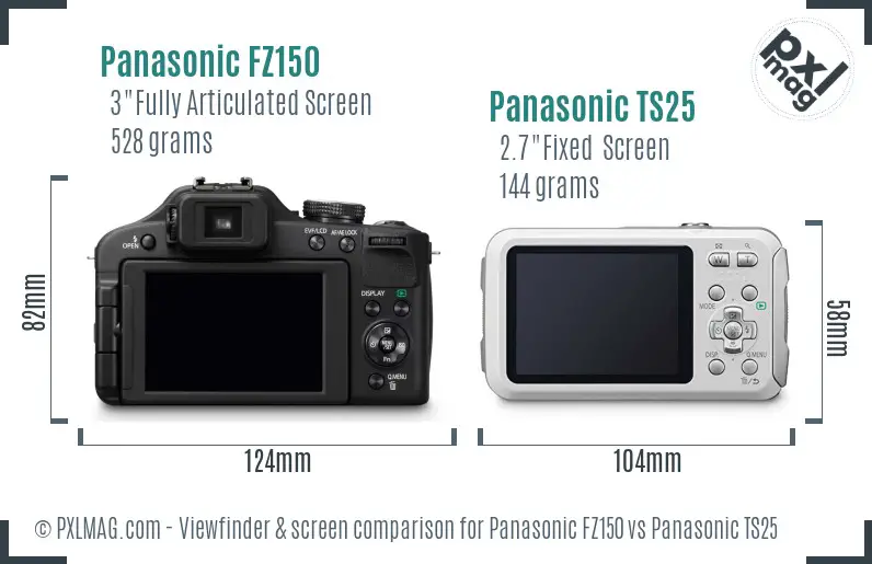 Panasonic FZ150 vs Panasonic TS25 Screen and Viewfinder comparison