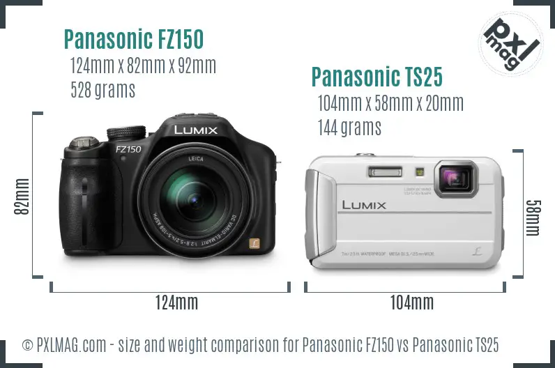 Panasonic FZ150 vs Panasonic TS25 size comparison
