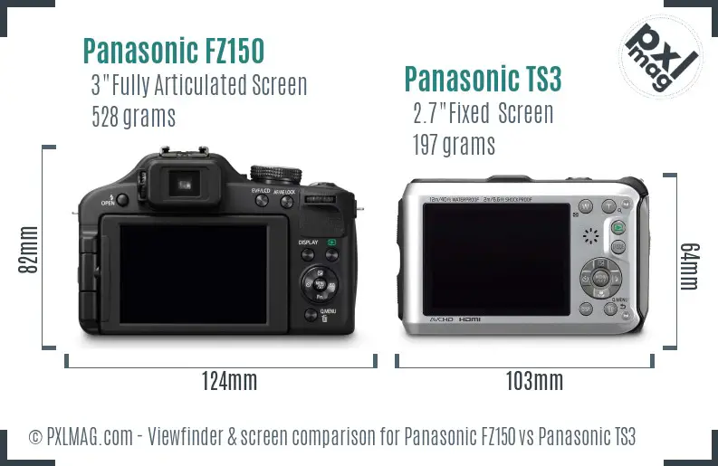 Panasonic FZ150 vs Panasonic TS3 Screen and Viewfinder comparison