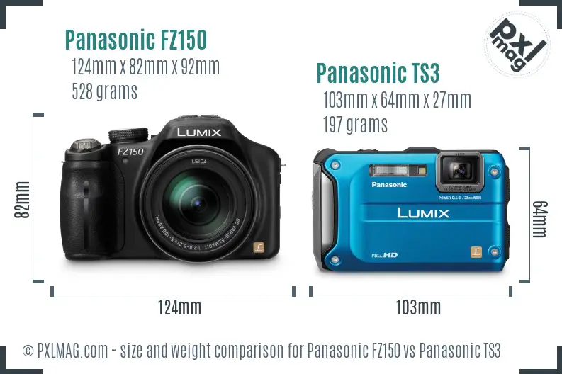 Panasonic FZ150 vs Panasonic TS3 size comparison