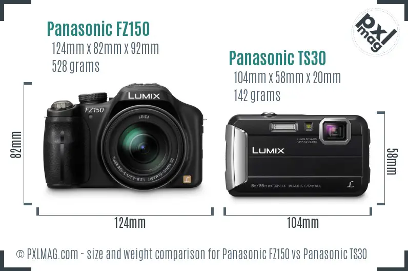 Panasonic FZ150 vs Panasonic TS30 size comparison