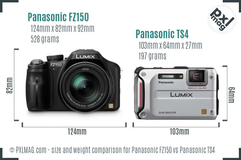 Panasonic FZ150 vs Panasonic TS4 size comparison