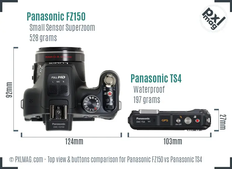 Panasonic FZ150 vs Panasonic TS4 top view buttons comparison