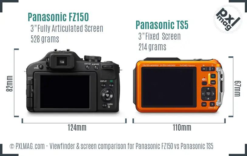 Panasonic FZ150 vs Panasonic TS5 Screen and Viewfinder comparison