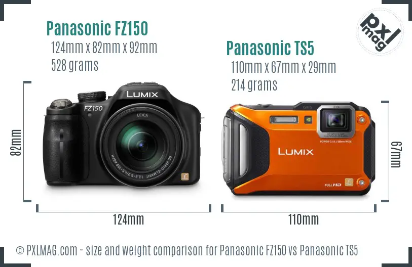 Panasonic FZ150 vs Panasonic TS5 size comparison