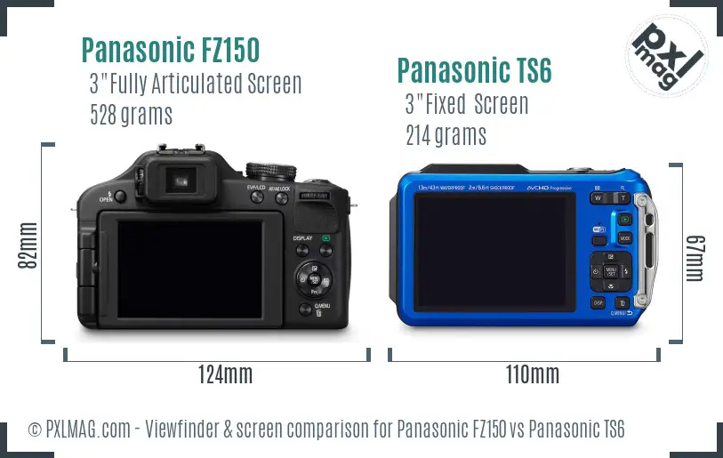 Panasonic FZ150 vs Panasonic TS6 Screen and Viewfinder comparison